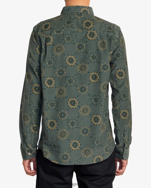 R422N81041 μακρυμάνικο πουκάμισο από κορδόνι ζεστής άμμου RVCA άνδρες πράσινο βάλσαμο είδη ένδυσης