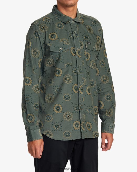 R422N81041 μακρυμάνικο πουκάμισο από κορδόνι ζεστής άμμου RVCA άνδρες πράσινο βάλσαμο είδη ένδυσης