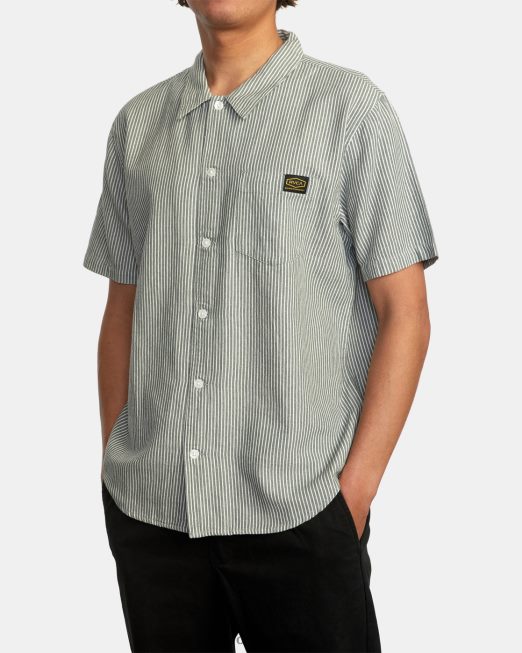 R422N81055 ριγέ dayshift ii κοντομάνικο πουκάμισο RVCA άνδρες πράσινο βάλσαμο είδη ένδυσης