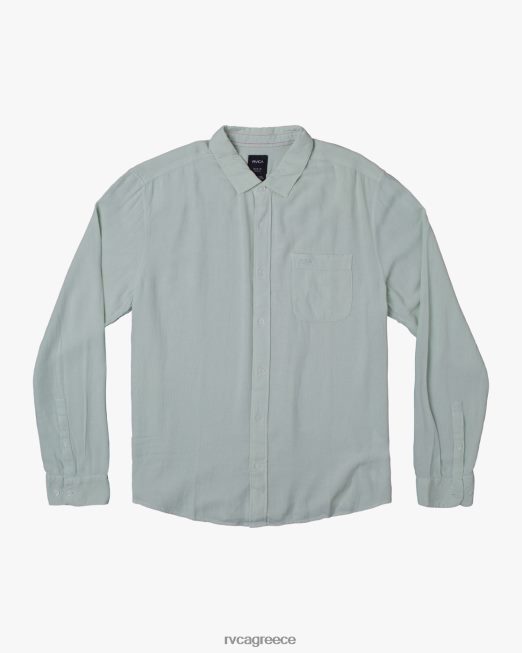 R422N81059 Πλεκτό υφαντό μακρυμάνικο πουκάμισο RVCA άνδρες πράσινο τσάι είδη ένδυσης