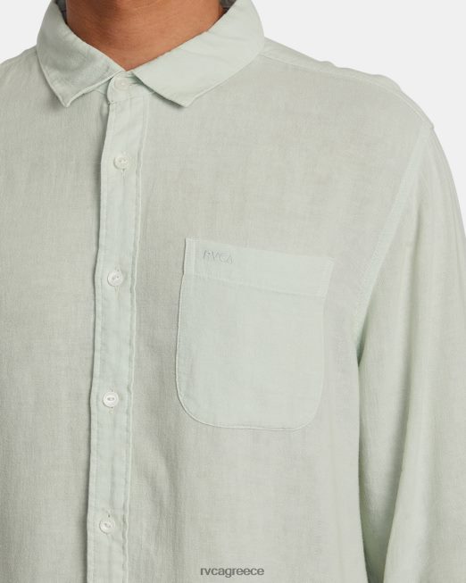 R422N81059 Πλεκτό υφαντό μακρυμάνικο πουκάμισο RVCA άνδρες πράσινο τσάι είδη ένδυσης