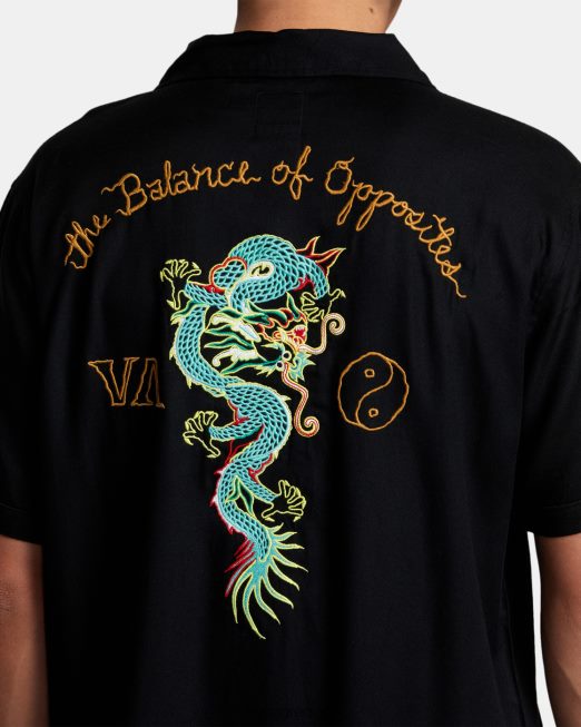 R422N8132 κοντομάνικο πουκάμισο neon dragon club RVCA άνδρες μαύρος είδη ένδυσης