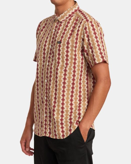 R422N8136 κοντομάνικο πουκάμισο με γάζα shima RVCA άνδρες κιννάβαρι είδη ένδυσης