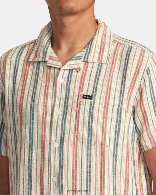 R422N8141 δορυφορική ριγέ κοντομάνικο πουκάμισο RVCA άνδρες χακί είδη ένδυσης