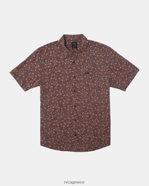 R422N8145 Αγγλικά τριαντάφυλλα κοντομάνικο πουκάμισο RVCA άνδρες κυκλοθυμικό μπλε είδη ένδυσης