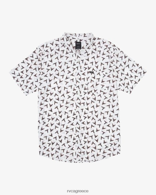 R422N8230 κοντομάνικο πουκάμισο θρύλου της Χαβάης και μάνα RVCA άνδρες αντίκα λευκό είδη ένδυσης