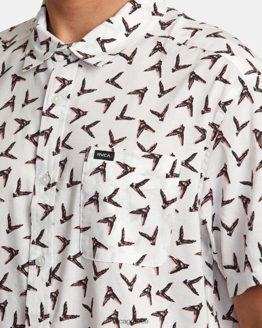 R422N8230 κοντομάνικο πουκάμισο θρύλου της Χαβάης και μάνα RVCA άνδρες αντίκα λευκό είδη ένδυσης