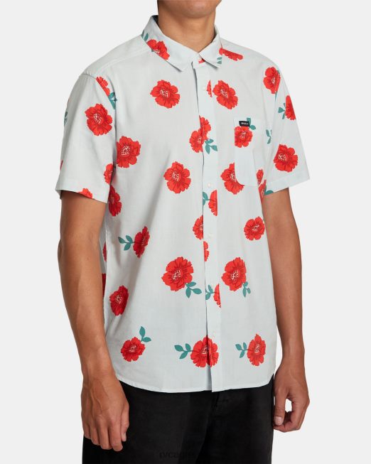 R422N8288 βοτανικό κοντομάνικο πουκάμισο RVCA άνδρες πράσινο τσάι είδη ένδυσης