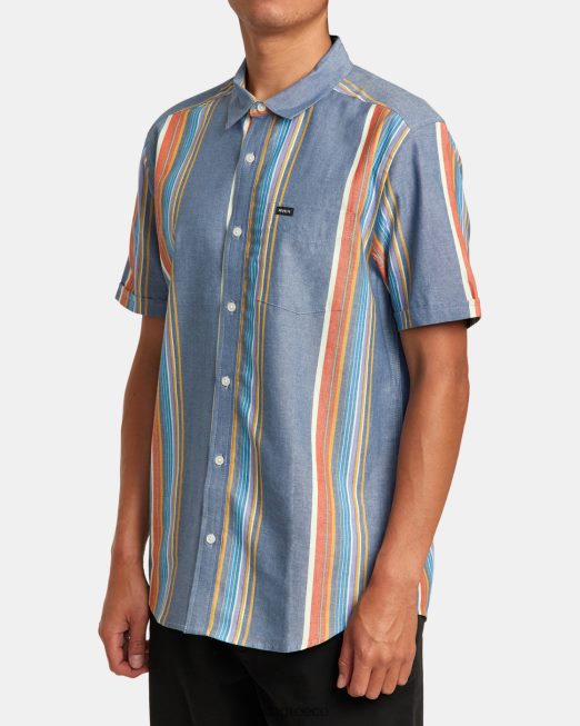 R422N830 Mayday ριγέ κοντομάνικο πουκάμισο RVCA άνδρες πολυ είδη ένδυσης