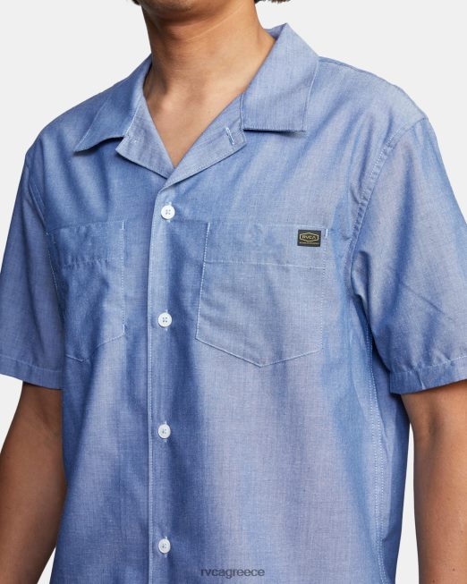 R422N8336 κοντομάνικο πουκάμισο ημέρας συλλογής ύφεσης RVCA άνδρες μπλε chambray είδη ένδυσης