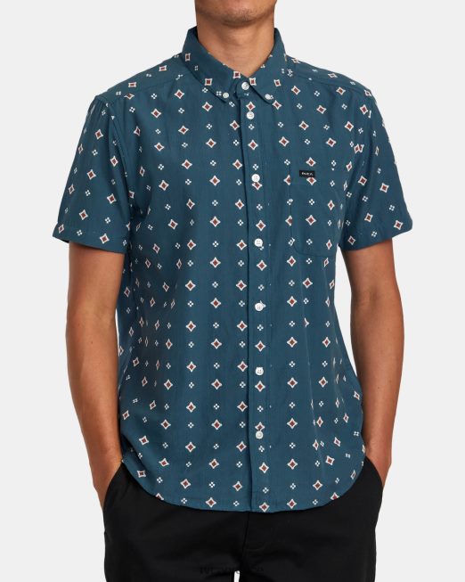 R422N8355 αυτό θα κάνει dobby κοντομάνικο πουκάμισο RVCA άνδρες μπλε πάπιας είδη ένδυσης