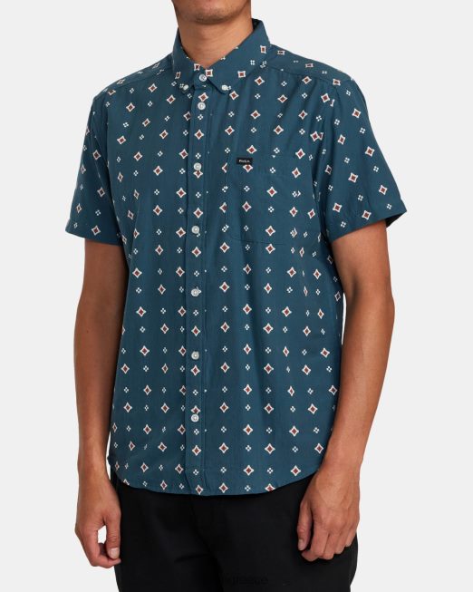 R422N8355 αυτό θα κάνει dobby κοντομάνικο πουκάμισο RVCA άνδρες μπλε πάπιας είδη ένδυσης