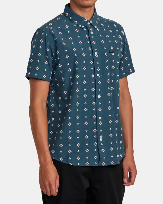 R422N8355 αυτό θα κάνει dobby κοντομάνικο πουκάμισο RVCA άνδρες μπλε πάπιας είδη ένδυσης