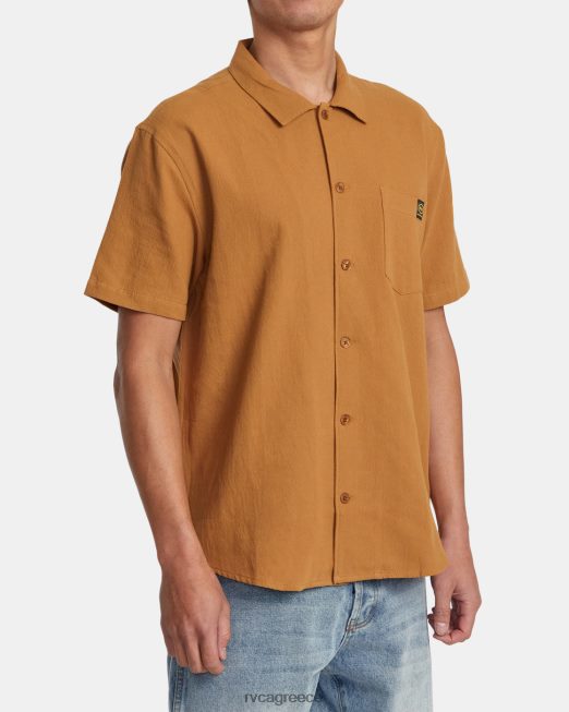 R422N8513 κοντομάνικο πουκάμισο ημέρας συλλογής ύφεσης RVCA άνδρες καμήλα είδη ένδυσης