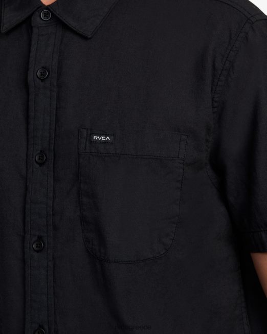 R422N8786 Πλεκτό υφαντό κοντομάνικο πουκάμισο RVCA άνδρες μαύρος είδη ένδυσης