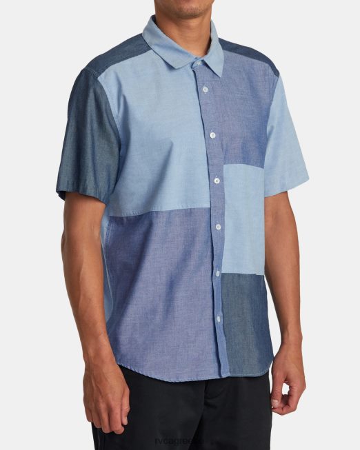 R422N886 συνονθύλευμα κοντομάνικο πουκάμισο RVCA άνδρες μπλε είδη ένδυσης
