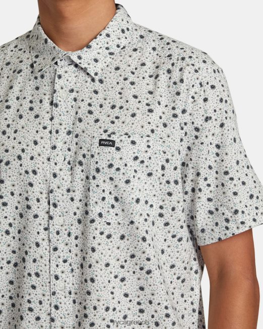 R422N891 Αγγλικά τριαντάφυλλα κοντομάνικο πουκάμισο RVCA άνδρες άσπρο είδη ένδυσης