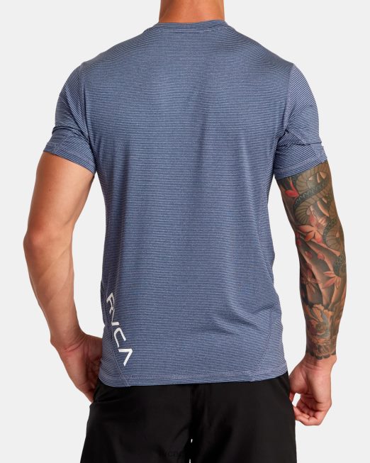 R422N8125 τεχνικό κοντό μανίκι ριγέ αεραγωγού RVCA άνδρες μπλε του στρατού είδη ένδυσης