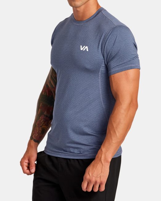 R422N8125 τεχνικό κοντό μανίκι ριγέ αεραγωγού RVCA άνδρες μπλε του στρατού είδη ένδυσης