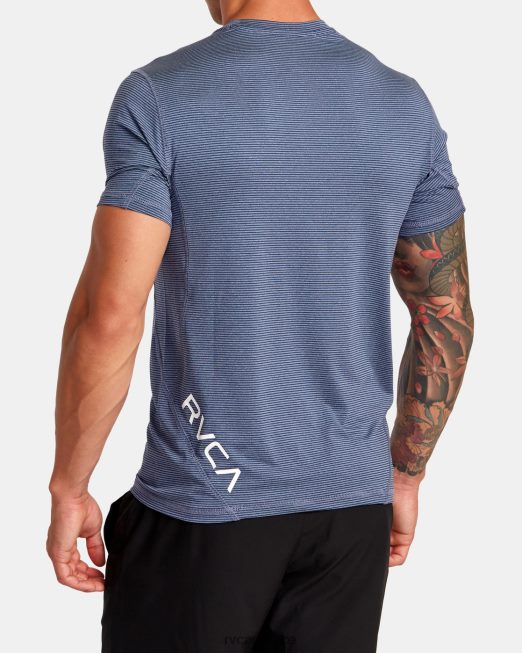 R422N8125 τεχνικό κοντό μανίκι ριγέ αεραγωγού RVCA άνδρες μπλε του στρατού είδη ένδυσης