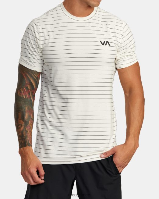 R422N8958 τεχνικό κοντό μανίκι ριγέ αεραγωγού RVCA άνδρες υπόλευκο είδη ένδυσης